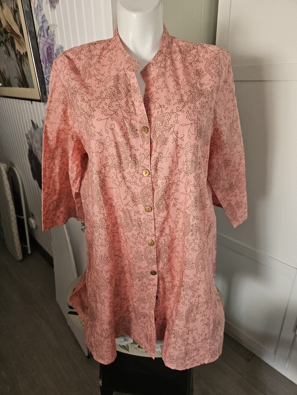 Ulla Popken Tunic Top Women Size 22 Fits 20-22 Pink Cotton Paisley Button Front